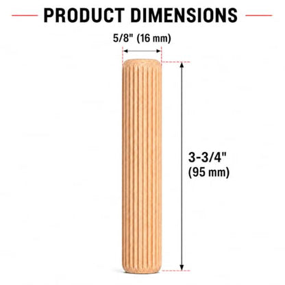 Generic (Pack of 8) Wooden Dowels 5/8"" x 3-3/4"" (16 x 95 mm), Grooved Wood Plugs, Ribbed Pins for Furniture, Grooved Dowels - size: 5/8" x 3-3/4" (16 x 95 mm) - 8 PCS