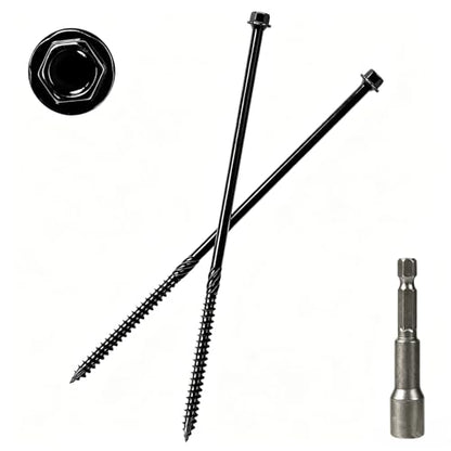 #14x8 Black Hex Exterior Lag Screws, Structural Wood Screw, Heavy DutyTimber Screws Includes Hex Socket (50Pcs) - size: #14 x 8"