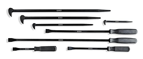 EXXO | 8-Piece Pry Bar Set | 8, 12, 18, 25 Inch Handle Prybars | 6, 12, 16, 20 Inch Rolling Pry Bars | For Prying, Lifting and Moving