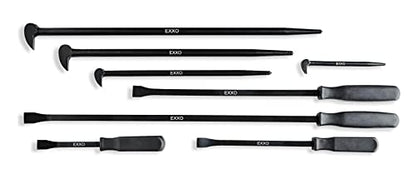EXXO | 8-Piece Pry Bar Set | 8, 12, 18, 25 Inch Handle Prybars | 6, 12, 16, 20 Inch Rolling Pry Bars | For Prying, Lifting and Moving