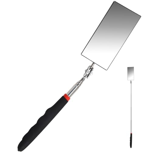 Telescoping Inspection Mirror 12-30 Inch Extendable Flexible Mirror Rectangle Extension Adjustable Retractable Mirror Mechanic Mirror Inspection Tool with Long Handle for Extra Viewing
