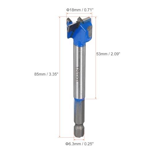 uxcell Forstner Drill Bits 18mm, Tungsten Carbide Wood Saw Auger Opener, Woodworking Hinge Hole Drilling Boring Bit Cutter (Blue, Gray) - size: 18mm