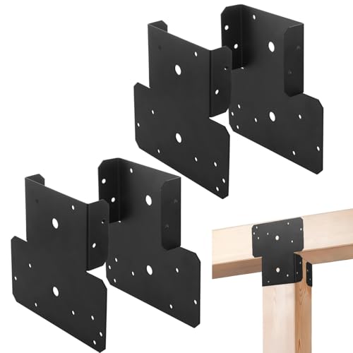 4 PCS Heavy Duty Post Cap Tie Brackets, 6x6 (Actual 5.5"x5.5") Pergola Brackets, Heavy Duty Galvanized Metal Bracket, Wood Post Beam Connector for Gazebo Deck Patio Pergola Construction (6x6-4PCS) - color: 6x6-4PCS