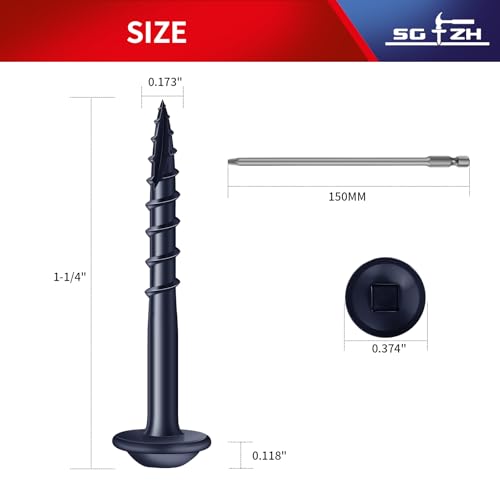 Pocket Hole Screws #8 x 1-1/4" (160Pcs) 1lb. Carbon Steel, Blue, Washer Head, Coarse Thread, Square Drive,150MM Drive Bit Included - color: Blue, size: #8 x 1-1/4"