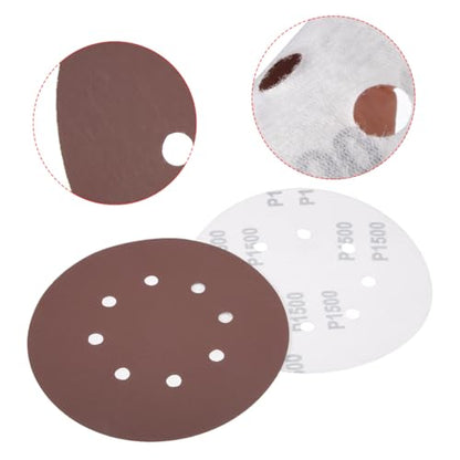 uxcell 10Pcs 7 Inch 8 Hole Hook and Loop Sanding Disc 1500 Grit Flocking Sandpaper Random Orbital Sander Paper - size: 1500 Grit