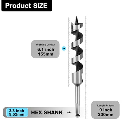 1-1/4" X 9" Auger Bit for Wood, 32x230mm Hex Long Auger Drill - size: 1-1/4" (32mm)diameter, style: 9 inch / 230mm Length