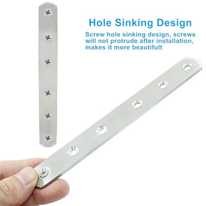 4 Pack 6 Inch Stainless Steel Flat Plate Straight Bracket - size: 6"-160mm-Silver