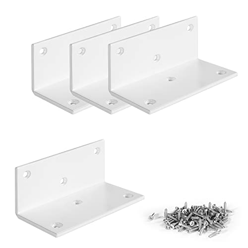 4 PCS Iron 4 Inch L Right Angle Bracket with Screws, 4" x 2" x 2" Metal Joint Bracket 90 Degree Corner Brace for Wood Bookshelf Furniture Cabinet, Thickness 3 mm Heavy Duty White Brackets - size: 4" x 2" x 2" - 4pcs - White