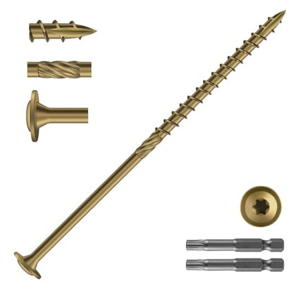 #14 x 6 Inch Lag Screws (48Pcs) 2lb. Structural Wood Screw, Bronze, Carbon Steel, Washer Head, Rust Resistant epoxy Coated, T30 Star Bit - color: Bronze, size: #14 x 6"
