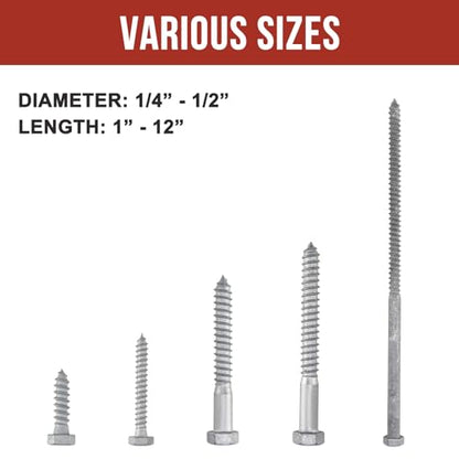 5/16" x 3" Lag Bolts (50 Pcs) 5/16 inch Lag Screws for Wood, Hot Dip Galvanized, Hex Head with Washers - size: 5/16" x 3" (50 PCS)