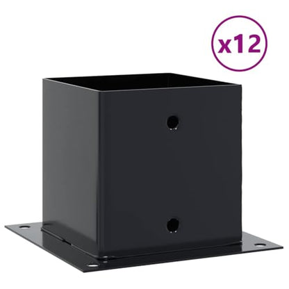 Post Bases 12 Pack 5.55x5.55 Inch Square Column Support Bracket, Anthracite Powder-Coated Steel Heavy Duty Fence Deck Railing Base - size: 141 x 141 mm & 12