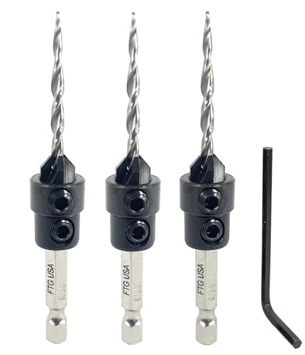 FTG USA 3 Pc #6 (9/64") Adjustable Wood Countersink Drill Bit Set Case - style: 3 Pc Same Size