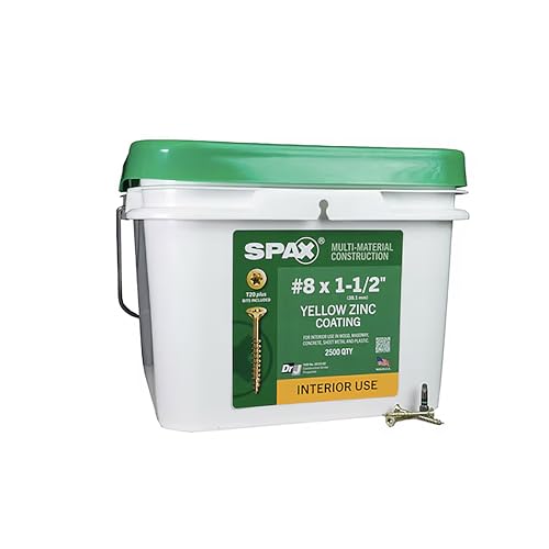 SPAX #8 x 1-1/2" Interior Flat Head Wood Screws Construction Framing Torx T-Star Plus (2500 EA) Bulk Pail Includes 4 Bits Countersunk Flush Finish - size: #8 x 1-1/2"