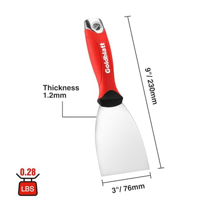Goldblatt 3" Putty Knife, Stainless Steel Scraping Paint, Putty Knife Scraper with Hammer End, Soft Grip, Perfect for Drywall Repairing and Finishing - size: 3 Inch
