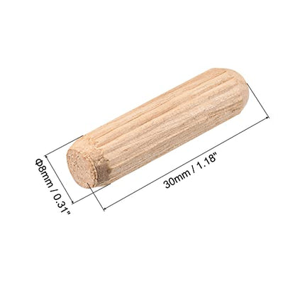 uxcell Wooden Dowel Pins 36pcs 8x30mm(5/16" x1-1/4) Fluted Beveled Ends Wood Dowel Pegs Kiln Dried Hardwood for Woodworking Furniture Shelf - size: 8x30mm
