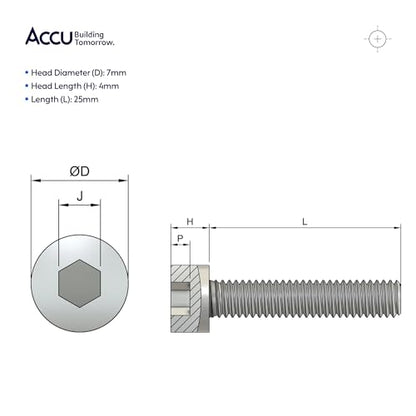 Accu - M4 x 25mm Full Thread Cap Head Screws (DIN 912) - High Tensile Steel (12.9) (Pack of 50) - color: High Tensile Steel (12.9), size: M4 x 25mm