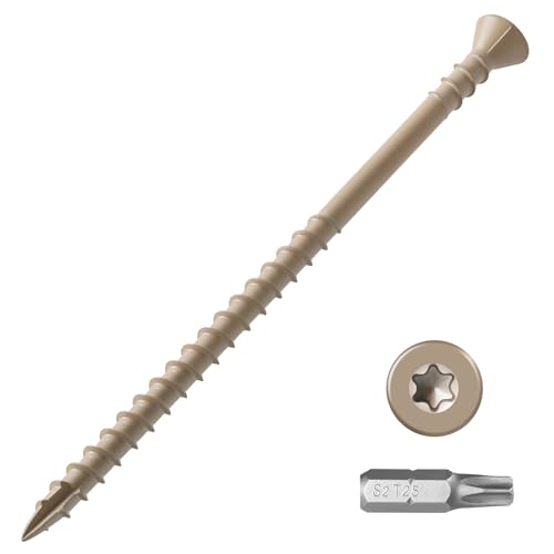 #10 Deck Screws 3-1/2 Inch Exterior Wood Screws Flat Head Torx Drive Rust Resistant Epoxy Coated Reverse Upper Thread Trim Screw (1lb, 49pcs), Tan - size: #10x3-1/2"