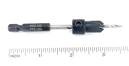 FTG USA #6 (9/64") Countersink Drill Bit for Wood with Tapered Drill Bit - size: #6, style: w/o Depth Stop