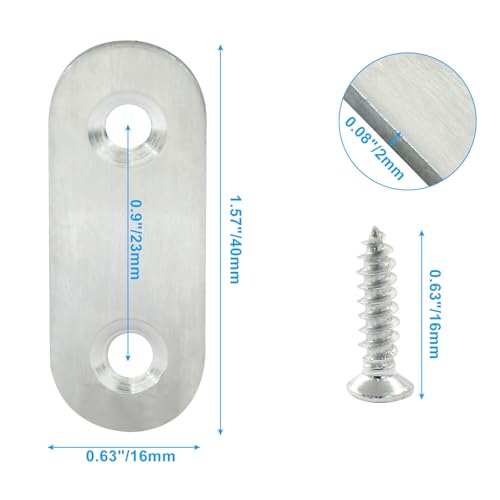 16 Pack 1.5 Inch Stainless Steel Flat Plate Straight Bracket - size: 1.5"- 40mm -Silver
