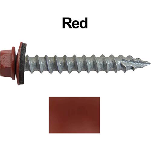 14 x 1-1/2" RED Metal Roofing Screws - Hex Washer Head- Self-Starting/Tapping - EPDM Washer. 1 x 250 Count Bag - 250 Screws - color: RED, size: 1-1/2"