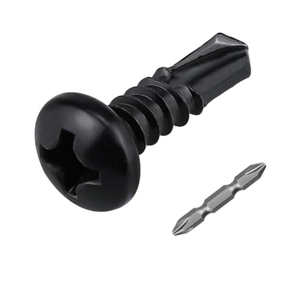 150pk #10 x 1/2" Black Pan Self-Drilling Sheet Metal Screws, 410 SS + Bit - size: #10 x 1/2"