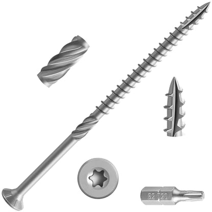 Wensilon #10 * 4" 304 Stainless Steel Deck Screws, (115pcs) 2 lbs.Exterior Wood Screws, Rust Resistant epoxy Coated, Bronze, T25 Star Bit - color: Silver, size: 10*4
