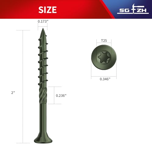 #8 x 2 Inch Deck Screws (116Pcs) 1lb. Carbon Steel, Green, Flat Head, Rust Resistant epoxy Coated, with T25 Star Bit - color: Green, size: #8 x 2"