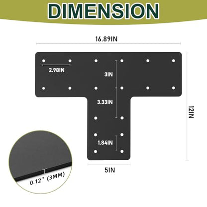 2 Pcs 16.8"x12" T Post Brackets, 3MM Thick T Flat Mending Plate - size: T shape(16.8''x12''x5'')