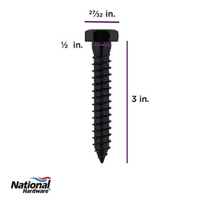 National Hardware N800-022 Lag Screws, Black, 1/2" x 3" - size: 1/2" x 3"