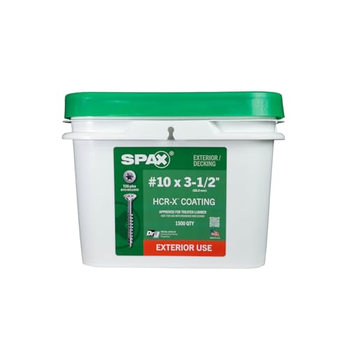 SPAX #10 x 3-1/2" Exterior Flat Head Deck Wood Screws Construction Torx T-Star Plus (1500 EA) Bulk Pail Bit Included Rust Resistant - size: #10 x 3-1/2"