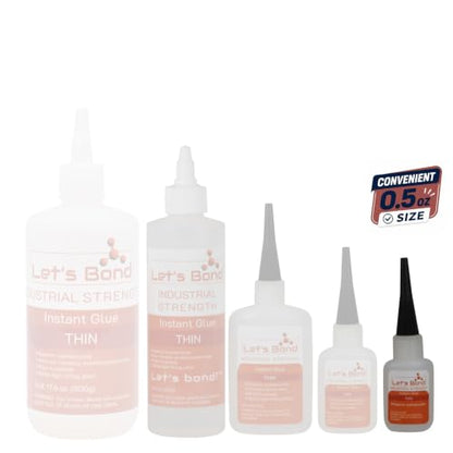 Let's Bond 0.5 oz Thin Professional Grade Instant Glue, Premium Cyanoacrylate, 5 CPS - size: 0.5 oz