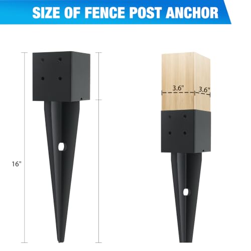 2Pcs 16" Fence Post Anchor Ground Spike|Black Powder-Coated| 4"x4" - size: 4"x 4"