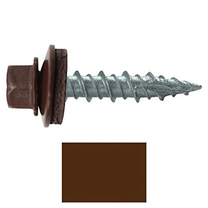 10 x 1 Brown Metal Roofing Screws - Hex Washer Head- Self-Starting/Tapping - EPDM Washer. 1 Bag - 250 Screws - color: BROWN, size: 1"