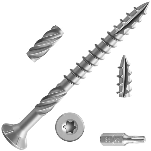 Wensilon #10 * 2-1/4" 304 Stainless Steel Deck Screws, (1450pcs) 15 lbs.Exterior Wood Screws, Rust Resistant epoxy Coated, Bronze, T25 Star Bit - color: Silver, size: 10*2-1/4