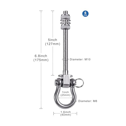 6Pcs Heavy Duty Swing Hangers with Bearings Swing Hooks for Wood & Metal Beams Stainless Steel Swing Hardware Bolts for Hanging Swings Chair Hammock Aerial Yoga Porch Swing 5" X M2/5", 1500LB Capacity - color: 6 pack - 5"