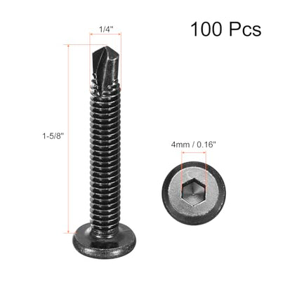 uxcell 100pcs Hex Socket Self Tapping Screws 1/4 x 1-5/8", 410 SS, Black - color: Black, size: 1/4 x 1-5/8"