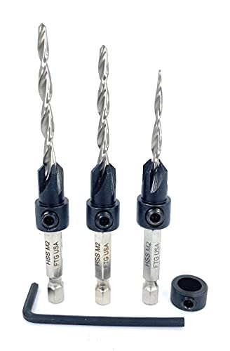 FTG USA 3Pc #6#8#10 Wood Countersink Drill Bit Set Parabolic Hex Shank - style: #6#8#10 Hex Shank