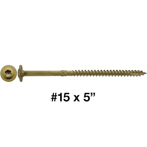 Jake Sales #15 x 5 Construction Lag Screw - Torx/Star Drive Heavy Duty Structural Lag Screw - ACQ Compatible - Modified Truss Washer Head. 9 x 100 Count Boxes - CASE - 900 Screws - color: BRONZE, size: 15x5"