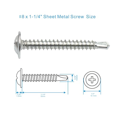 #8 x 1-1/4" Sheet Metal Screws，410 Stainless Steel Modified Truss Head Fast Self Tapping Screws, Phillips Drive Self Drilling Screws for Metal Plastic & Wood (130 Pack) - size: #8 x 1-1/4" - 130pcs