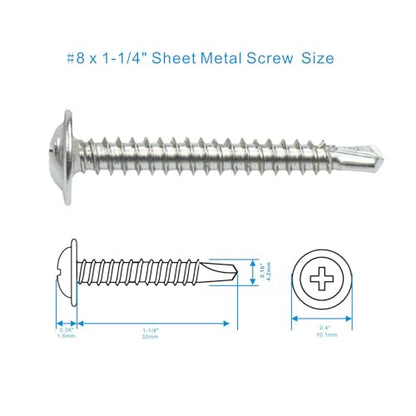 #8 x 1-1/4" Sheet Metal Screws，410 Stainless Steel Modified Truss Head Fast Self Tapping Screws, Phillips Drive Self Drilling Screws for Metal Plastic & Wood (130 Pack) - size: #8 x 1-1/4" - 130pcs
