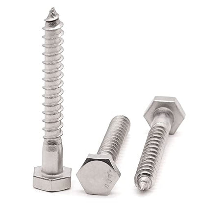 Glvaner (10 pcs) 3/8" x 2-1/2" Stainless Steel Hex Head Lag Bolts, Hexagonal Head Lag Screws, 304 Stainless Steel 18-8, Secure Hold for Wood - size: 3/8 x 2-1/2"