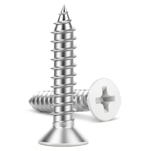 #10 x 1-1/4" Flat Head Wood Screw, Sheet Metal Screws, Stainless Steel 18-8 (304), White Head, 100 PCS - color: White Head, size: #10 x 1-1/4"