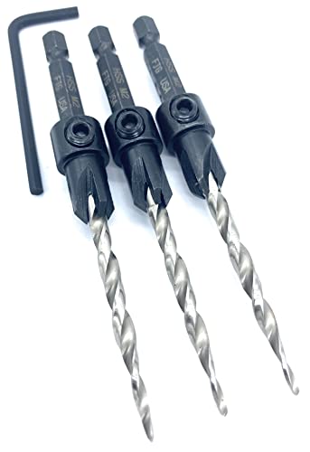 FTG USA 3Pc #8 (11/64") Countersink Drill Bit Set Tapered Bits