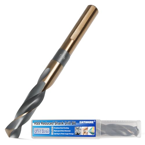 9/16 Inch Drill Bit, Reduced Shank High Speed Steel Bit with 1/2" Shank, HSS 4241 Black & Gold Drill Bits for Mild Steel, Metal and Hard Wood - size: 9/16 Inch