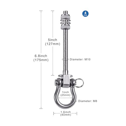 4Pcs Heavy Duty Swing Hangers with Bearings Swing Hooks for Wood & Metal Beams Stainless Steel Swing Hardware Bolts for Hanging Hammocks Chair, Yoga Swings, Porch Swing 5" X M2/5", 1500LB Capacity - color: 4 pack - 5"
