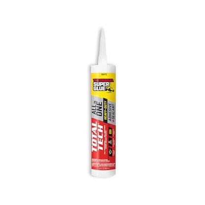 Total Tech, White, 9.8oz Cartridges, Heavy-Duty Construction Adhesive & Sealant Caulk, Flexible, All-Weather, Watertight, UV-Resistant, High Strength, Instant Grab, Ideal for Pools, Bathtubs - color: White