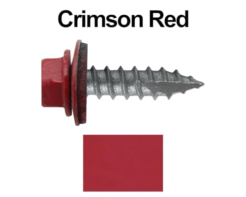 14 x 1 Crimson RED Metal Roofing Screws - Hex Washer Head- Self-Starting/Tapping - EPDM Washer. 8 X 250 Bags - 2,000 Screws - color: CRIMSON RED, size: 1"