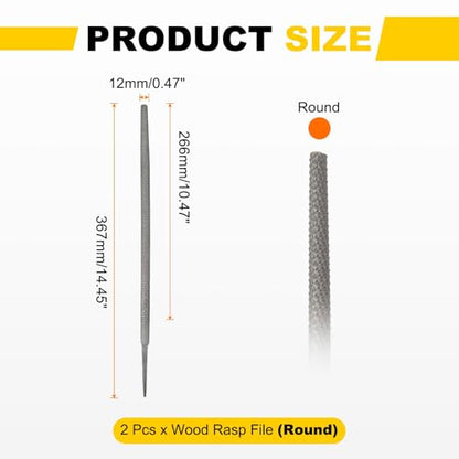 HARFINGTON 2pcs Wood Rasp File 12" Steel Round Cut File Rasp Multifunctional Hand Files for Woodworking Sharpening Wood Metal - size: 12 Inch, style: Round