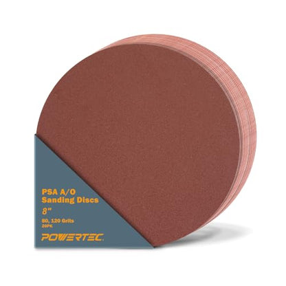 POWERTEC 20 PCS 8 Inch PSA Sanding Discs - 80 & 120 Grit, Self Stick Adhesive Sandpaper, 8" for Drywall, Woodworking, Paint, Epoxy with Random Orbital and DA Sanders, 4x36 Belt Disc Sanders (110551) - style: 80/120 Grits