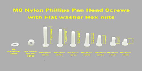 150PCS M8 White Nylon Phillips Pan Head Screws Nuts Washers Kit - size: M8